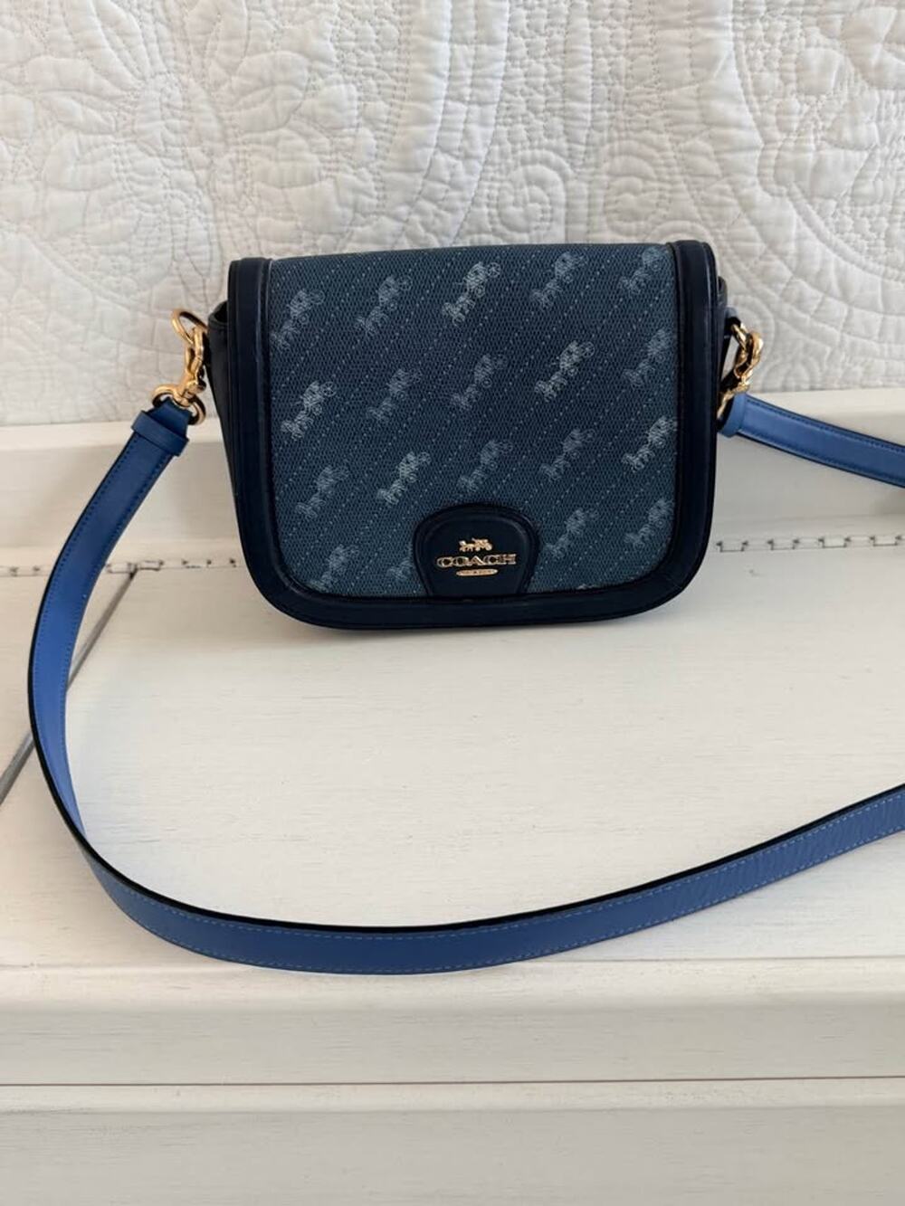 Coach Georgie Saddle Bag in Blue Horse and Carriage Print